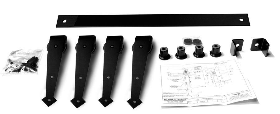 Series 105 Flat Track Kit with Arrowhead Quiet Wheel Hangers for Bi-Parting Doors for 5’ – 0” Opening -Powder Coated
